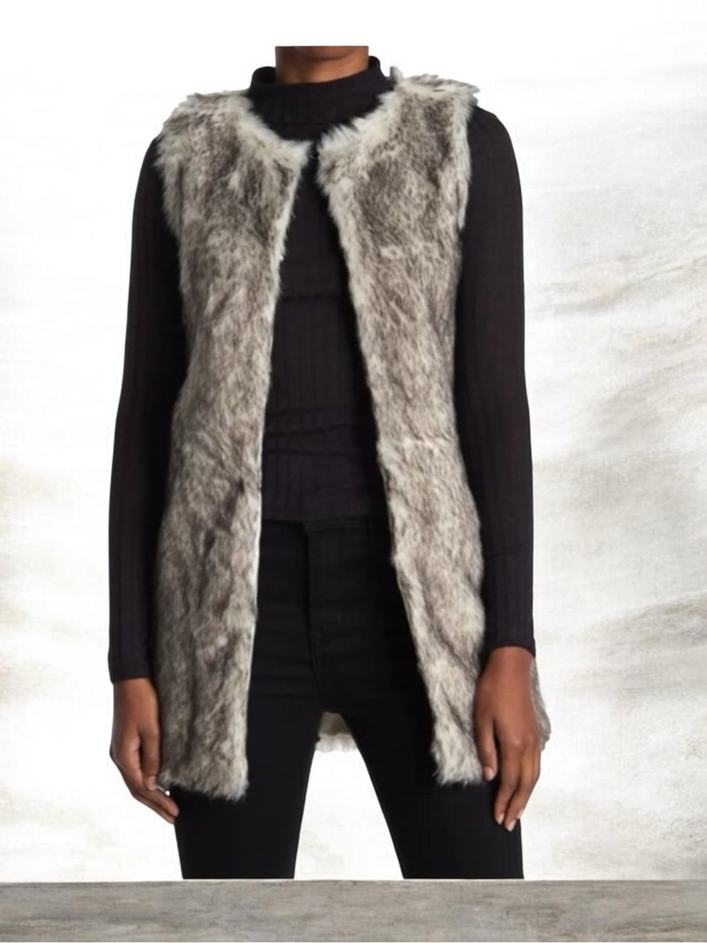 BB DAKOTA FUR THER ADO FAUX FOX FUR  CHARCOAL SILVER VEST XS S